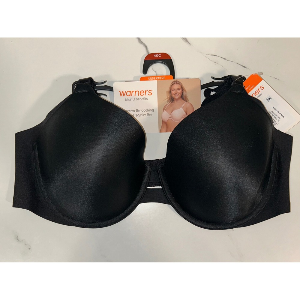 Warners T-Shirt Bra Womens 40C Black Underarm Smoothing Underwire Adjustable